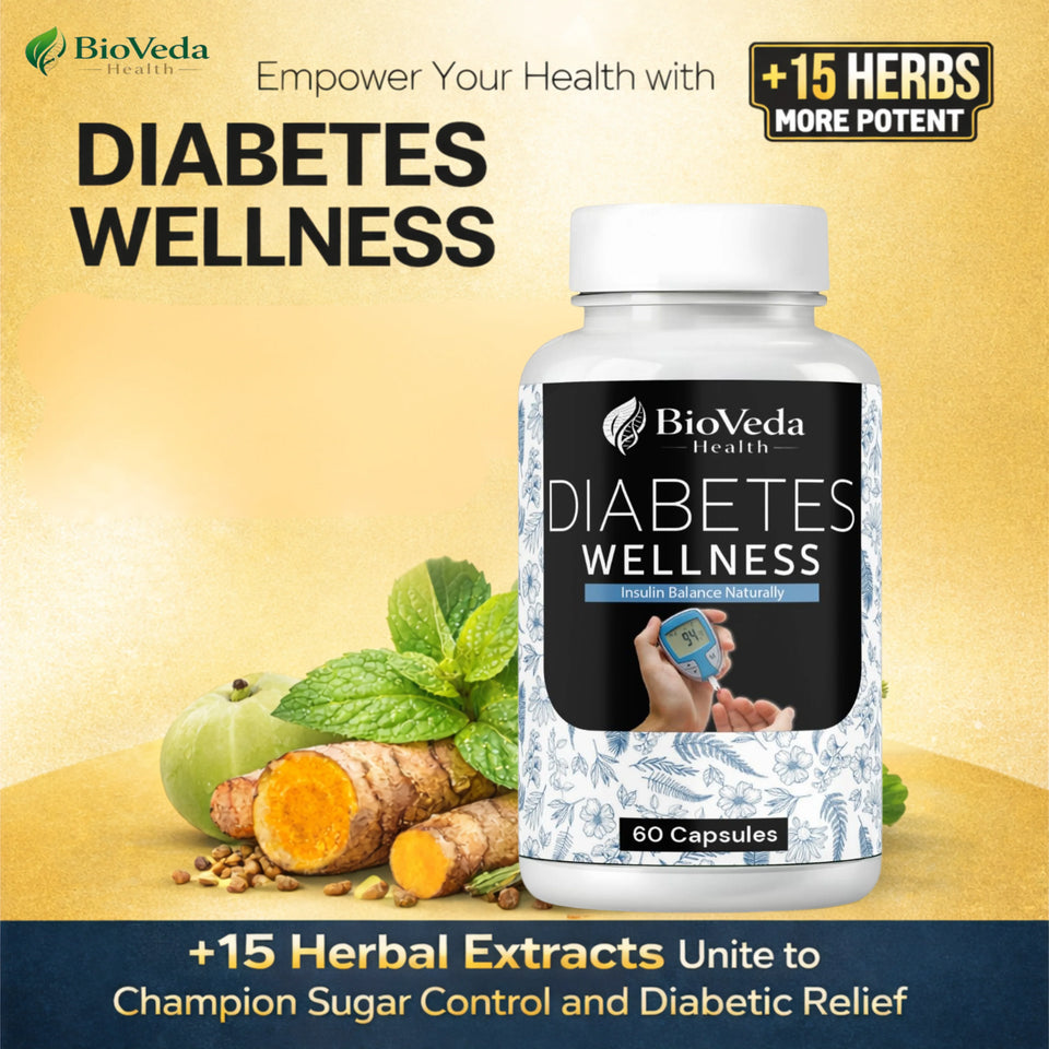 BioVeda Health Diabetes Wellness Capsules | Herbal Blood Sugar Support Supplement | Ayurvedic Formula for Insulin Balance, Metabolic Health & Daily Diabetic Care | Natural Wellness Capsules for Men & Women