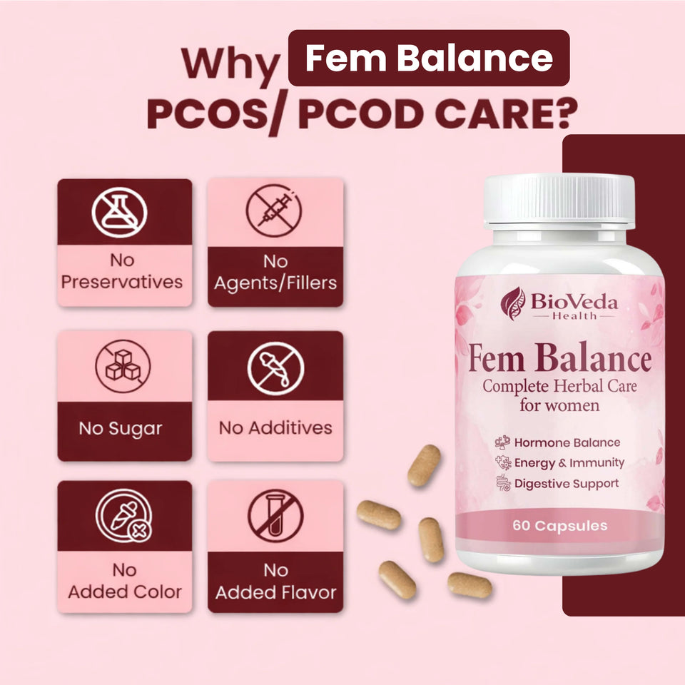 BioVeda Health Fem Balance Capsules for Women | Herbal Support for Hormone Balance, Energy, Immunity & Digestive Wellness | Ayurvedic Women’s Health Formula | Natural Daily Wellness Capsules
