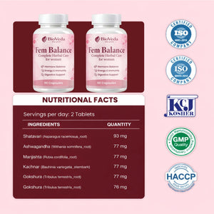 BioVeda Health Fem Balance Capsules for Women | Herbal Support for Hormone Balance, Energy, Immunity & Digestive Wellness | Ayurvedic Women’s Health Formula | Natural Daily Wellness Capsules