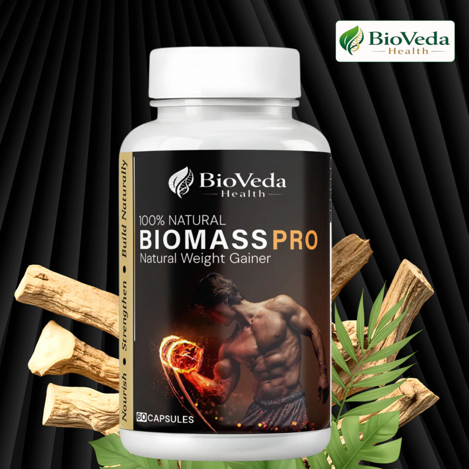 BioVeda Health Biomass Pro Natural Weight Gainer Capsules | Herbal Support for Healthy Weight Gain, Muscle Mass, Strength & Energy | Ayurvedic Wellness Formula for Men & Women