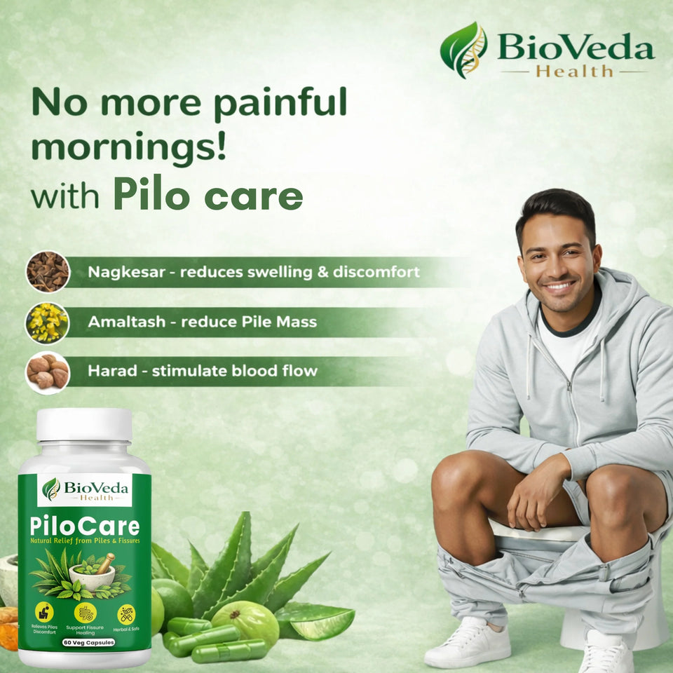 BioVeda Health Pilo Care Natural Capsules for Piles & Fissures | Herbal Support for Pain, Bleeding, Swelling & Digestive Comfort | Ayurvedic Formula for Hemorrhoid Care | 100% Natural Ingredients