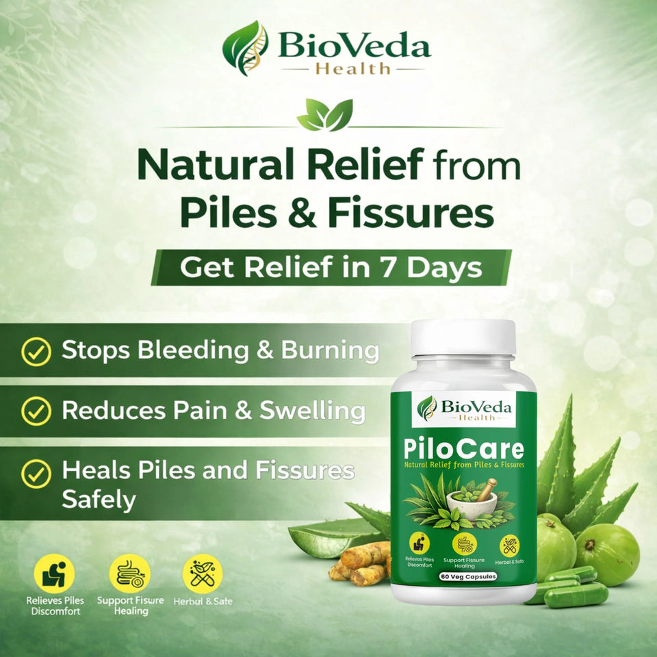 BioVeda Health Pilo Care Natural Capsules for Piles & Fissures | Herbal Support for Pain, Bleeding, Swelling & Digestive Comfort | Ayurvedic Formula for Hemorrhoid Care | 100% Natural Ingredients