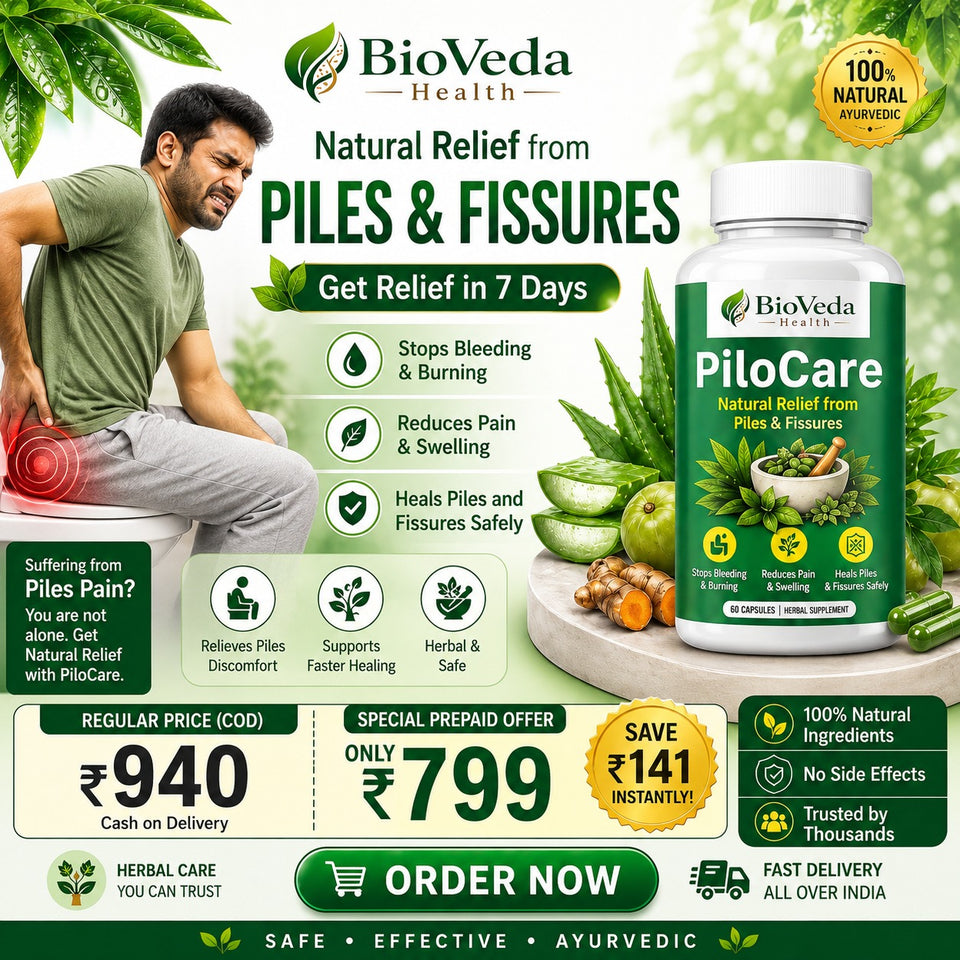 BioVeda Health Pilo Care Natural Capsules for Piles & Fissures | Herbal Support for Pain, Bleeding, Swelling & Digestive Comfort | Ayurvedic Formula for Hemorrhoid Care | 100% Natural Ingredients